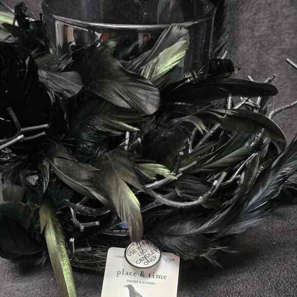 Collection Place & Time Shivers & Slithers Black Feathered LED Candle Holder - Picture 2 of 10